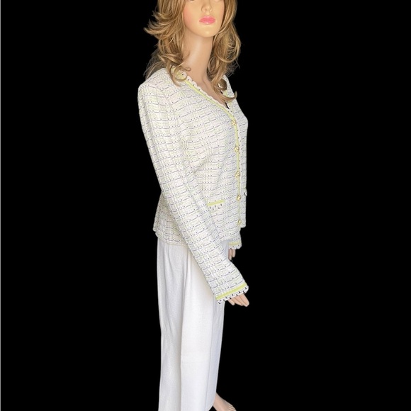St John collection blue green ivory jacket/sleeveless top/pants
suit size 10/M - Picture 2 of 16